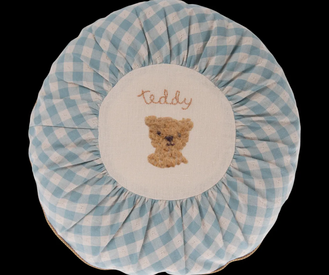 Clearance Maileg Cushion, Round, Small - Teddy, checked