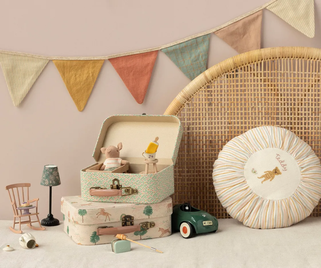 Fashion Maileg Cushion, Round, Small - Teddy, striped