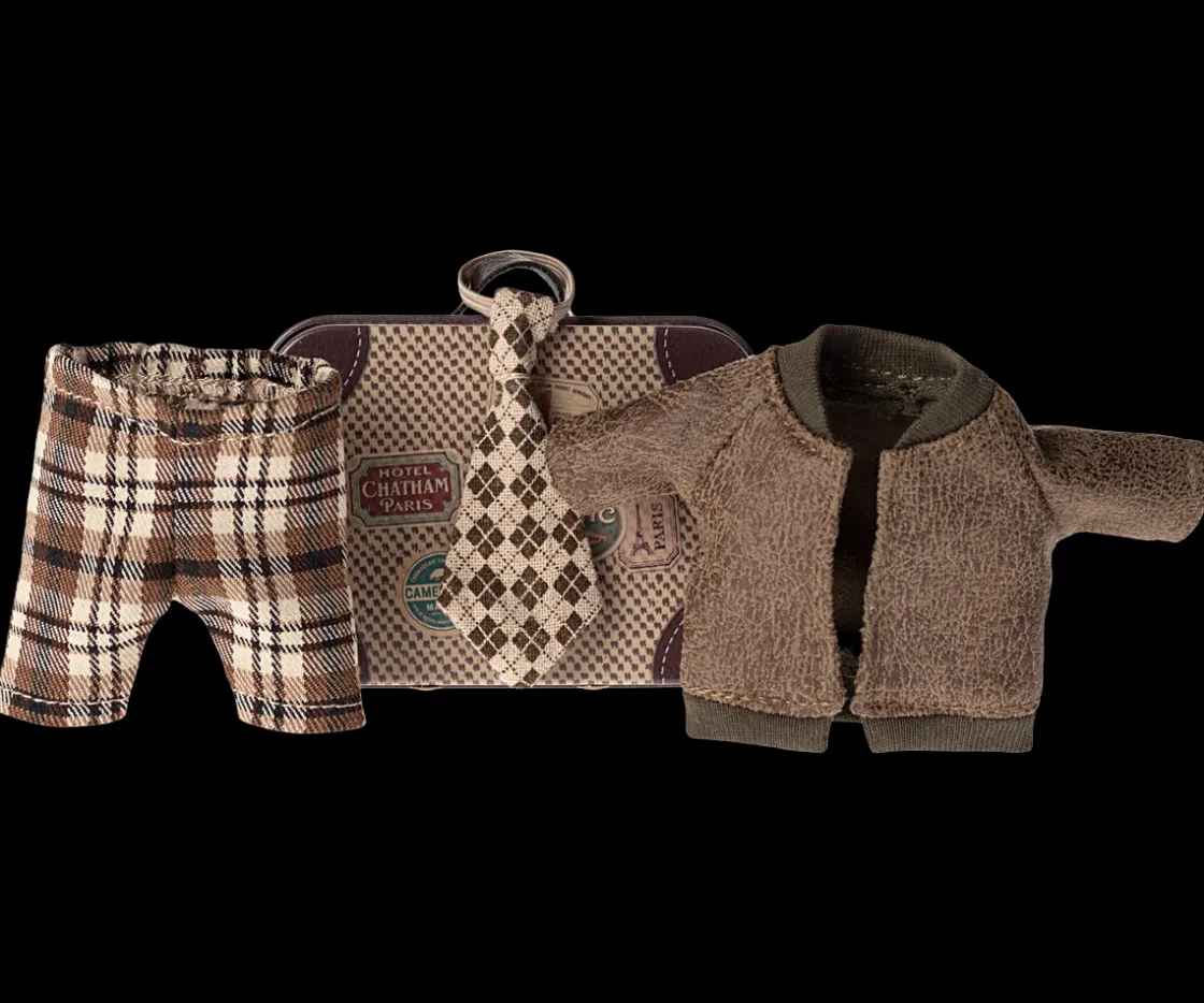 Store Maileg Jacket, pants and tie in suitcase, Grandpa mouse