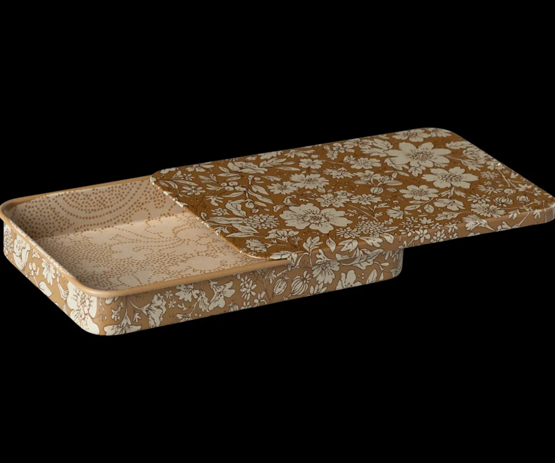 Clearance Maileg Metal box w. sliding lid, Blossom - Ocher