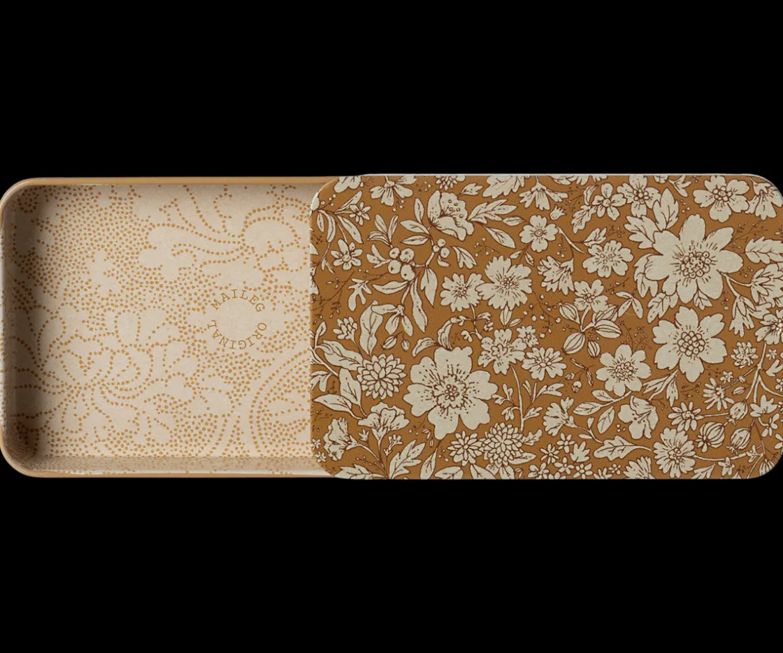 Clearance Maileg Metal box w. sliding lid, Blossom - Ocher