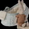 New Maileg Rabbit in carry cot, Micro - Marron/Dark powder