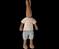 Online Maileg Rabbit size 1, Chocolate brown - Striped blouse and shorts