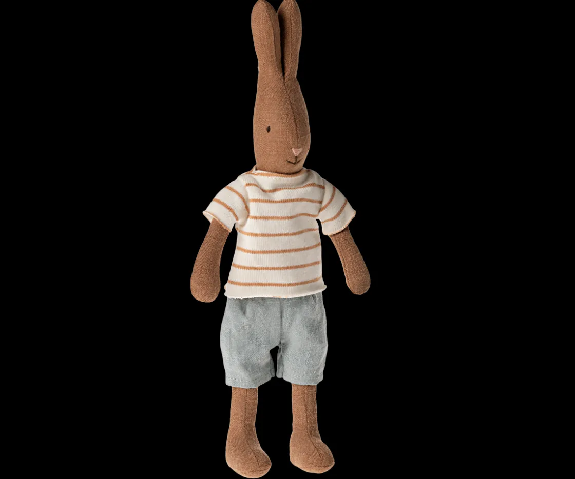 Online Maileg Rabbit size 1, Chocolate brown - Striped blouse and shorts