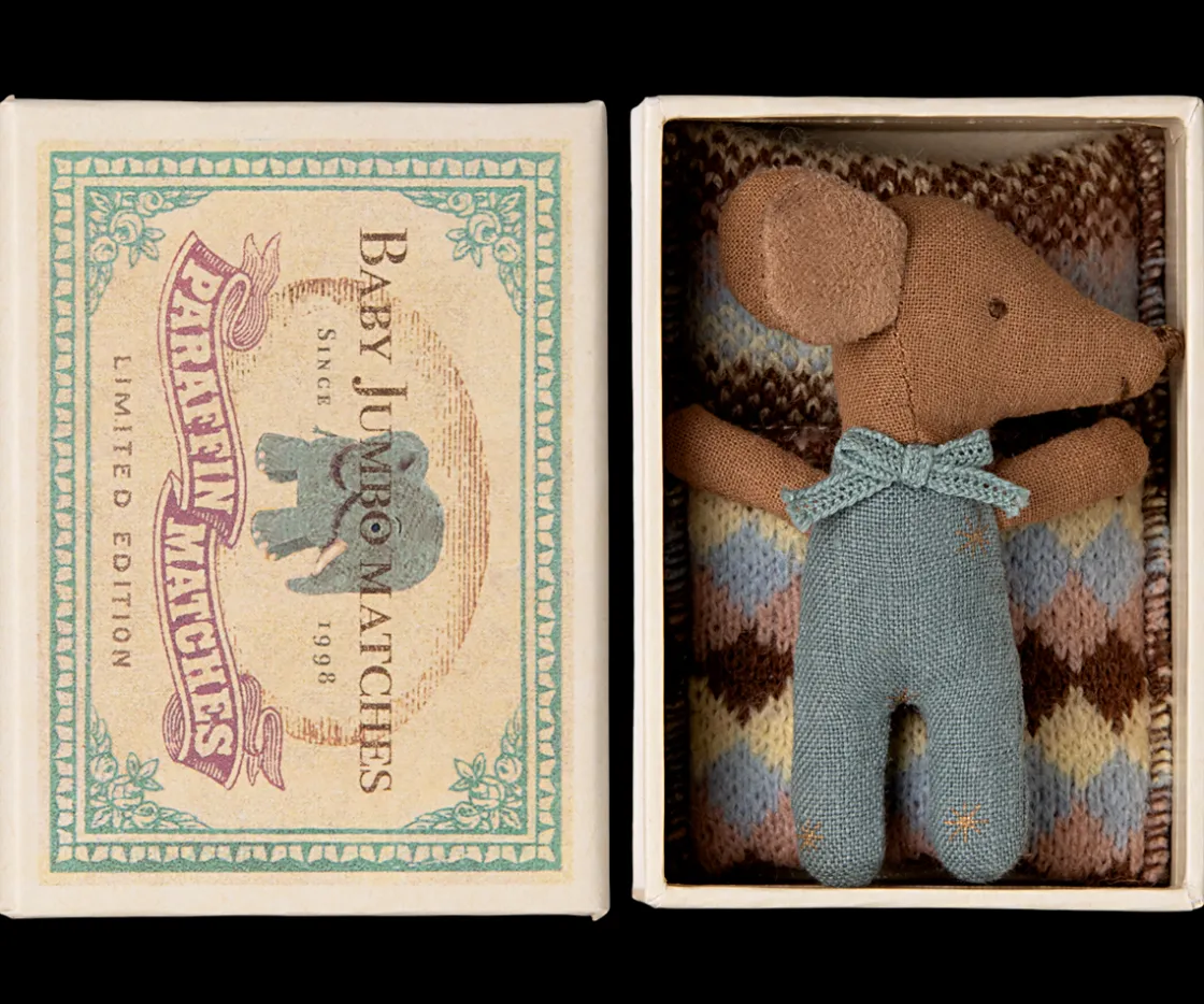 Store Maileg Sleepy wakey baby mouse in matchbox - Blue