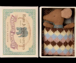 Store Maileg Sleepy wakey baby mouse in matchbox - Blue
