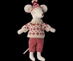 Shop Maileg Winter mouse with ski set, Mum - Red