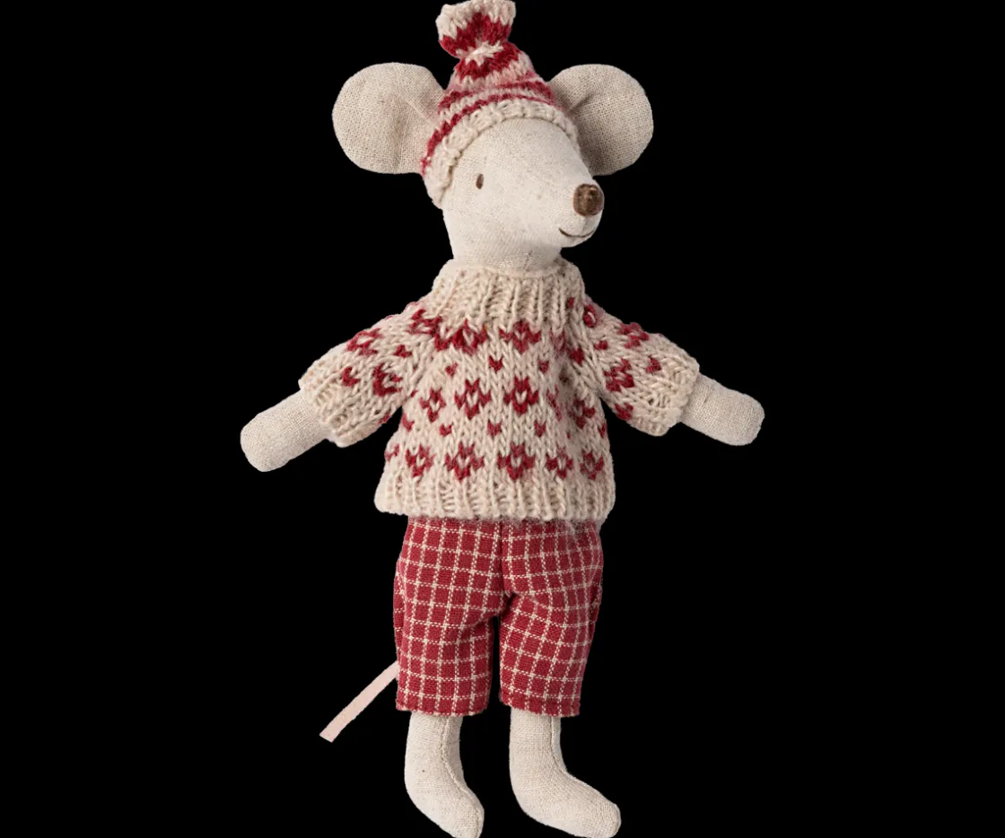 Shop Maileg Winter mouse with ski set, Mum - Red
