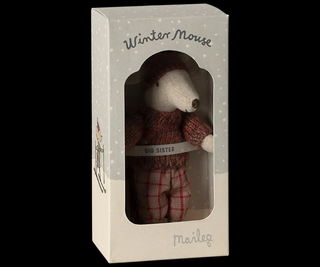 Clearance Maileg Winter mouse with ski set, Big sister - Rose