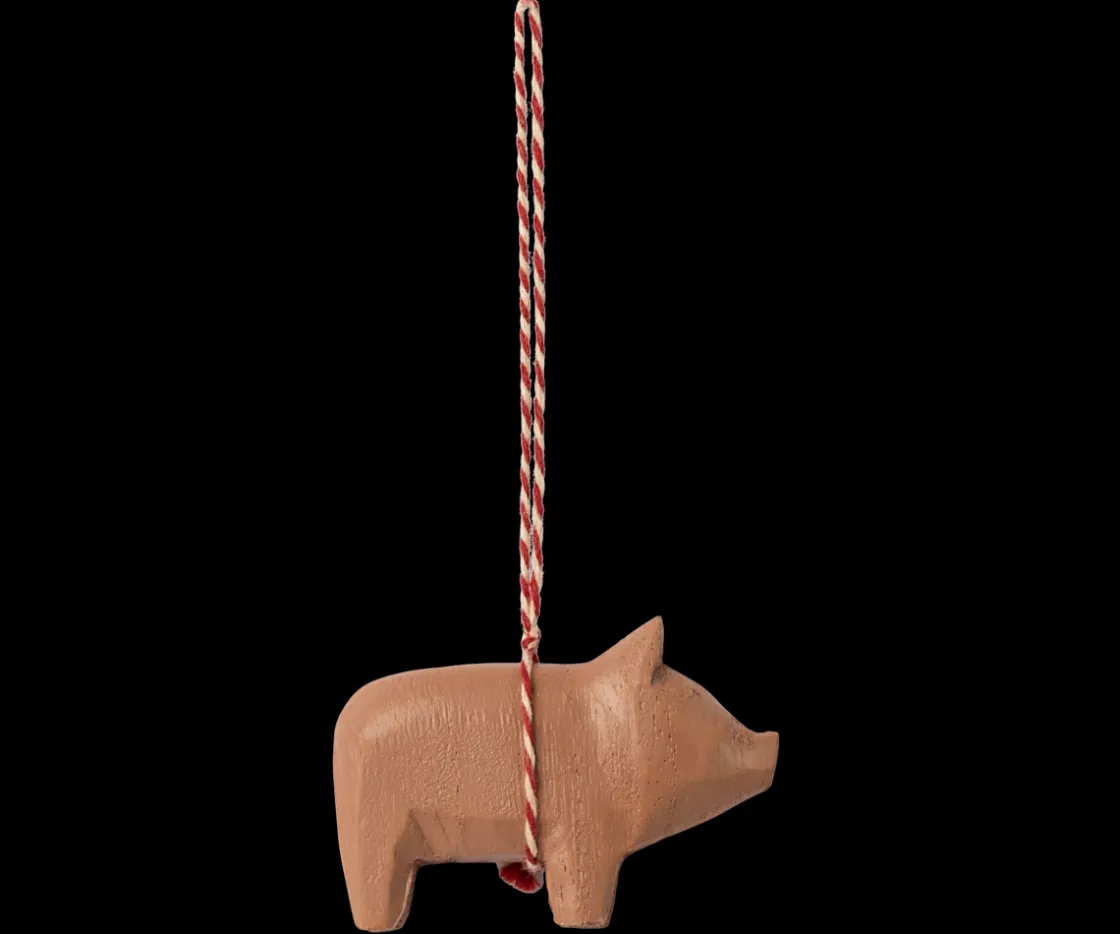 Store Maileg Wooden ornament, Pig - Old rose